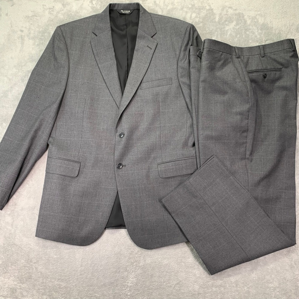 Jos. A. Bank Glen Check Wool Suit 2-Piece Gray 44L Jacket 39x31 Pants